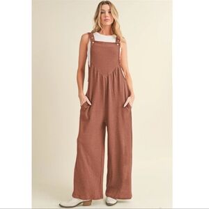 Terracotta Wide-Leg Jumpsuit with Relaxed Fit and Square Neckline